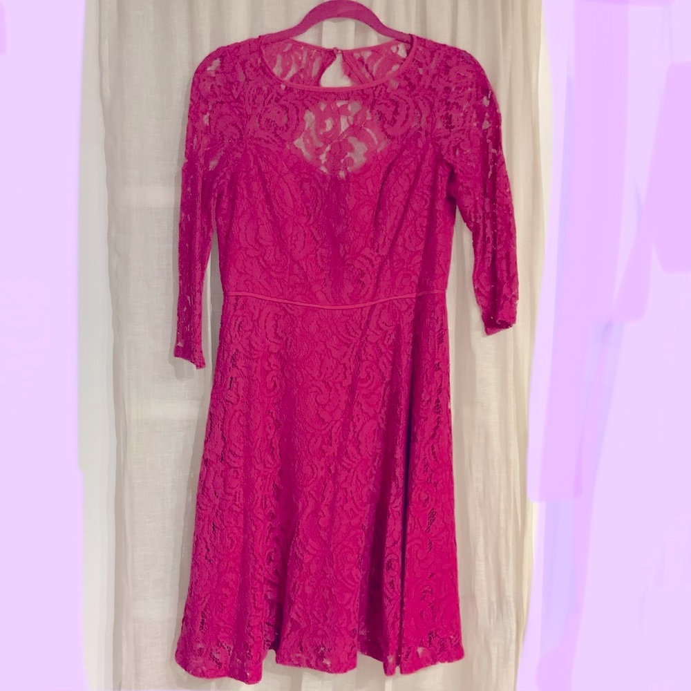 Adrianna Papell hot pink lace dress size 4